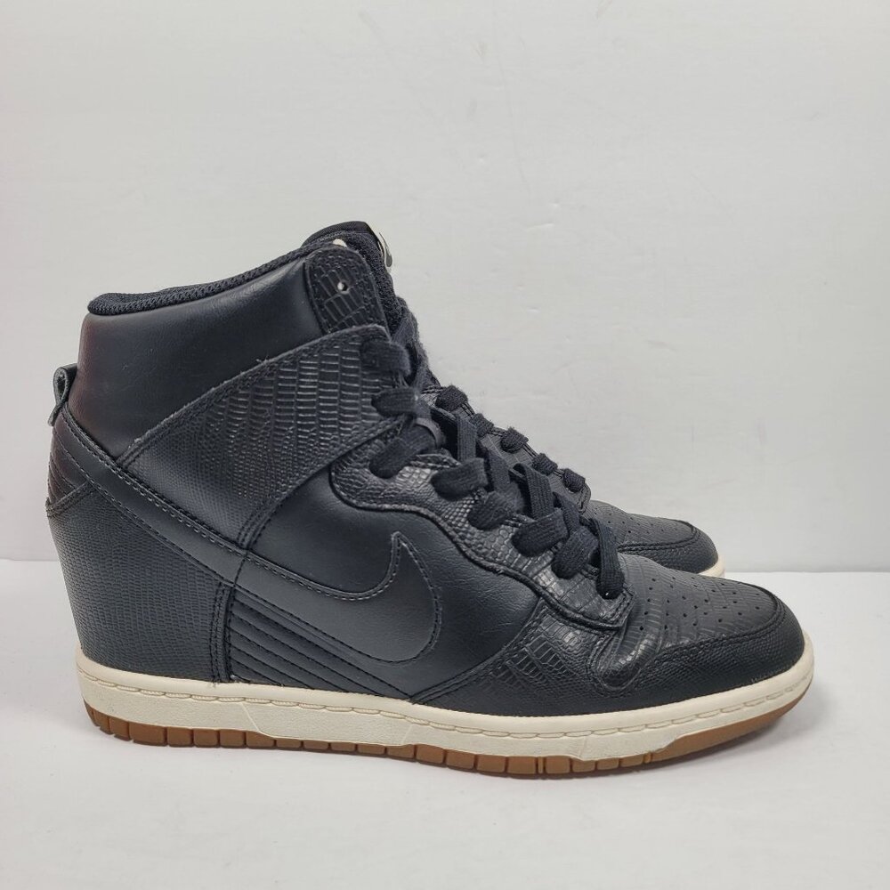 Nike Dunk Sky Hi Hidden Wedge Women's Black Leather Shoes 528899-012 US Size 8.5